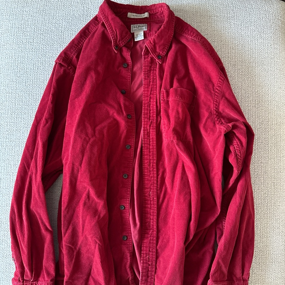 L.L. Bean Vintage Red Corduroy Button-Down Traditional fit Shirt